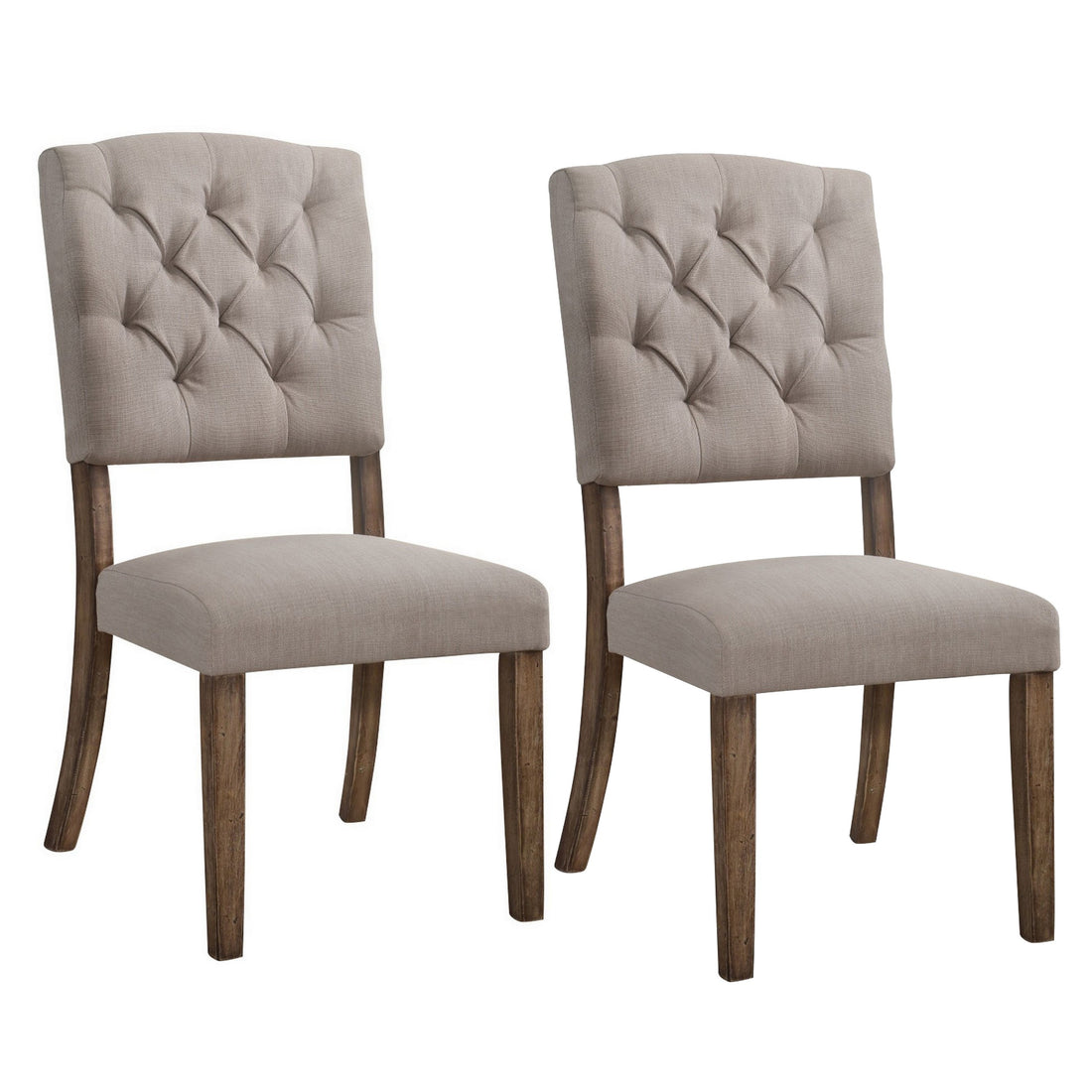 Dining Side Chair With Linen Tufted Back, Set Of 2, Beige Beige Wood