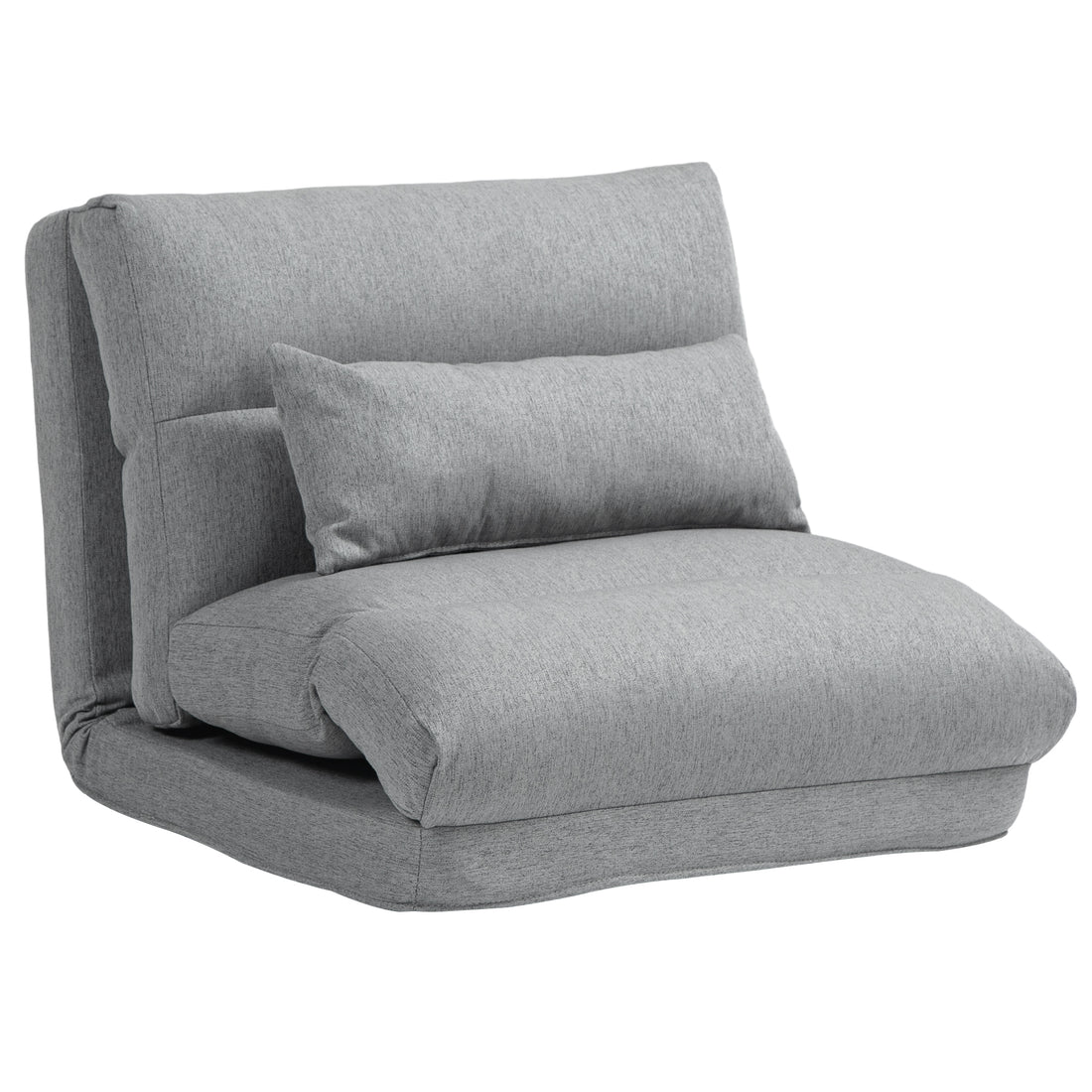 Homcom Folding Floor Chair, Convertible Lazy Sofa Bed, Floor Couch With 6 Position Adjustable Backrest And Pillow For Reading, Gaming, Meditating, Gray Gray Polyester