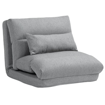 Homcom Folding Floor Chair, Convertible Lazy Sofa Bed, Floor Couch With 6 Position Adjustable Backrest And Pillow For Reading, Gaming, Meditating, Gray Gray Polyester