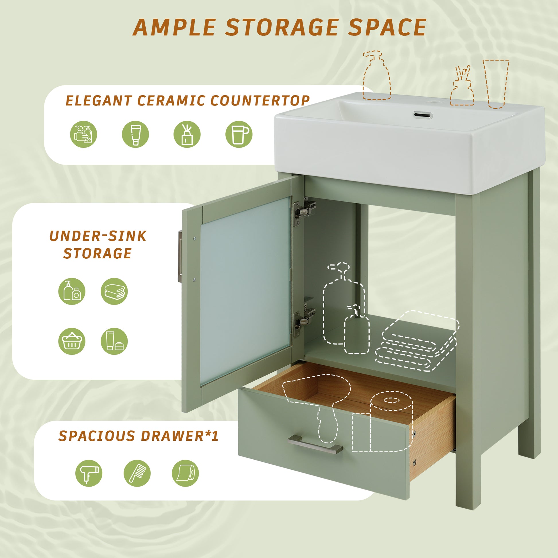 20 Inch Bathroom Vanity With Ceramic Sink Andstorage Ideal For Small Bathrooms Green Bathroom Solid Wood Mdf