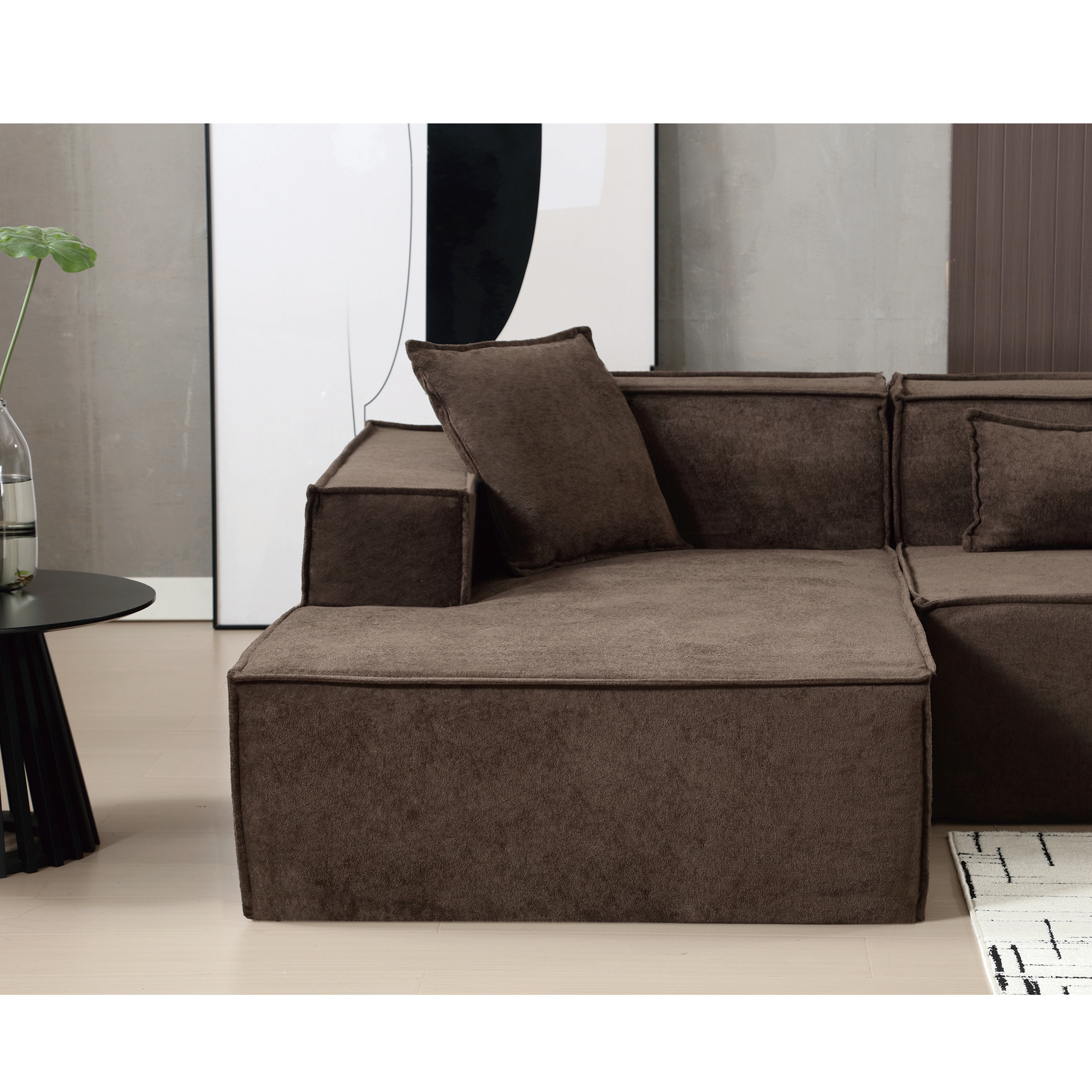 Modular Combination Living Room Sofa Set, Modern Minimalist Sofa, Free Installation Sofa, L Shaped, Italian Minimalist Tofu Block Sofa, Left Hand Facing,Terrycloth Fabric,Dark Brown Dark Brown Polyester Primary Living Space Soft Modern Polyester 3 Seat
