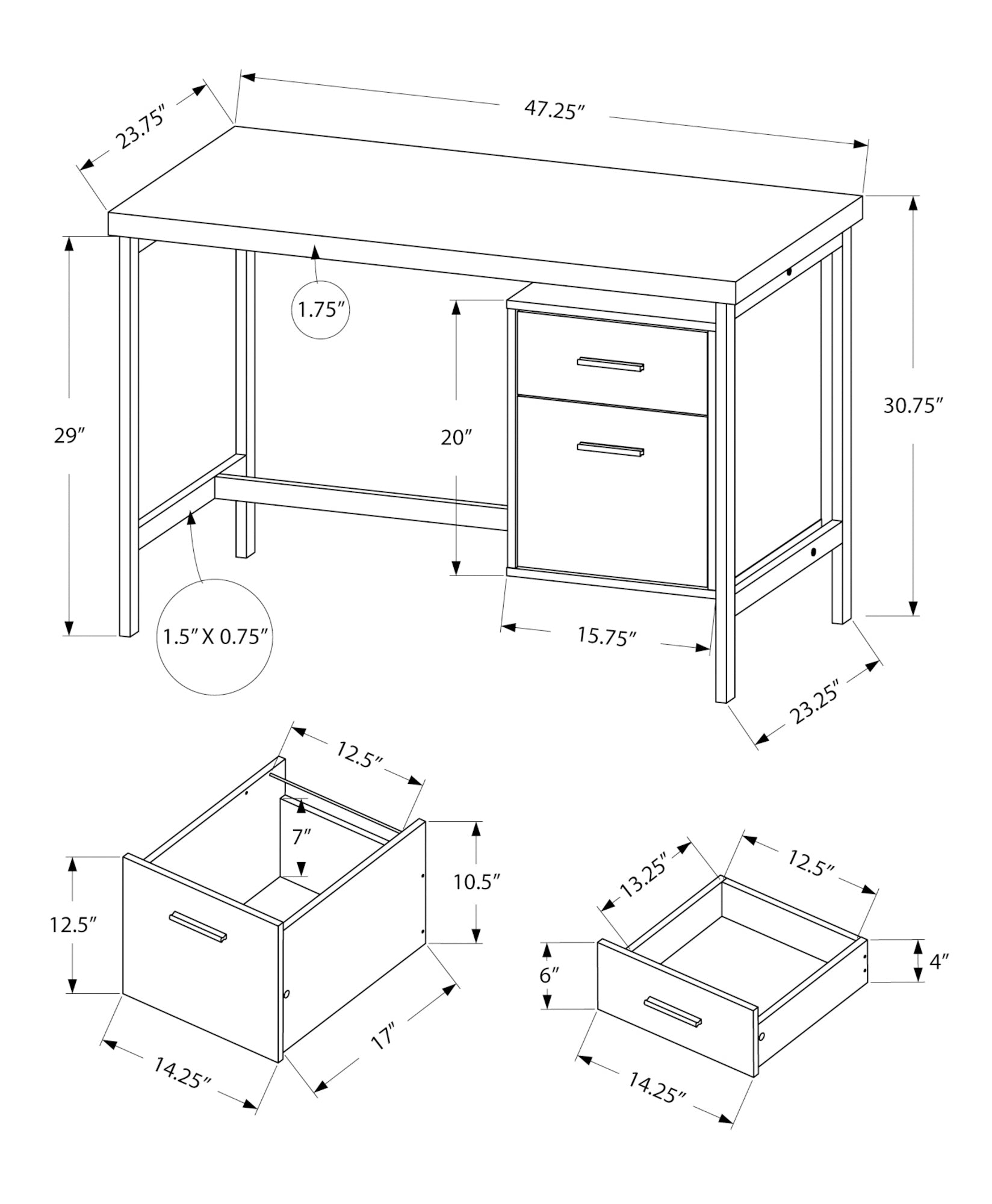 Computer Desk, Home Office, Laptop, Left, Right Set Up, Storage Drawers, 48"L, Work, Black And Grey Laminate, Black Metal, Contemporary, Modern Black Particle Board