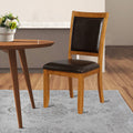 19 Inch Dining Chair, Set Of 2, Brown Wood Frame, Faux Leather Seating Brown Black Wood Fabric