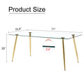 Modern Rectangular Glass Dining Table, Suitable For 4 6 People, With Tempered Glass Countertop And Gold Metal Legs, Writing Desk, Suitable For Kitchen, Dining Room And Living Room Transparent Glass