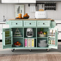 Kitchen Cart With Rubber Wood Drop Leaf Countertop ,Cabinet Door Internal Storage Racks,Kitchen Island On 5 Wheels With Storage Cabinet And 3 Drawers For Dinning Room, Mint Green Mint Green Kitchen American Design,American Traditional,Antique Rectangular