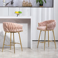 26'' Counter Height Bar Stools Set Of 2 Kitchen Island Counter Bar Stool With Hand Wave Back,Golden Chromed Base And Footrest Pink Pink Kitchen Modern Foam Velvet