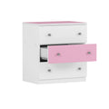 3 Drawer Wooden Nightstand With Colorblock Design And Plastic Handle, Wood Side Table With Storage Cabinet For Bedroom, White Pink White Pink Wood