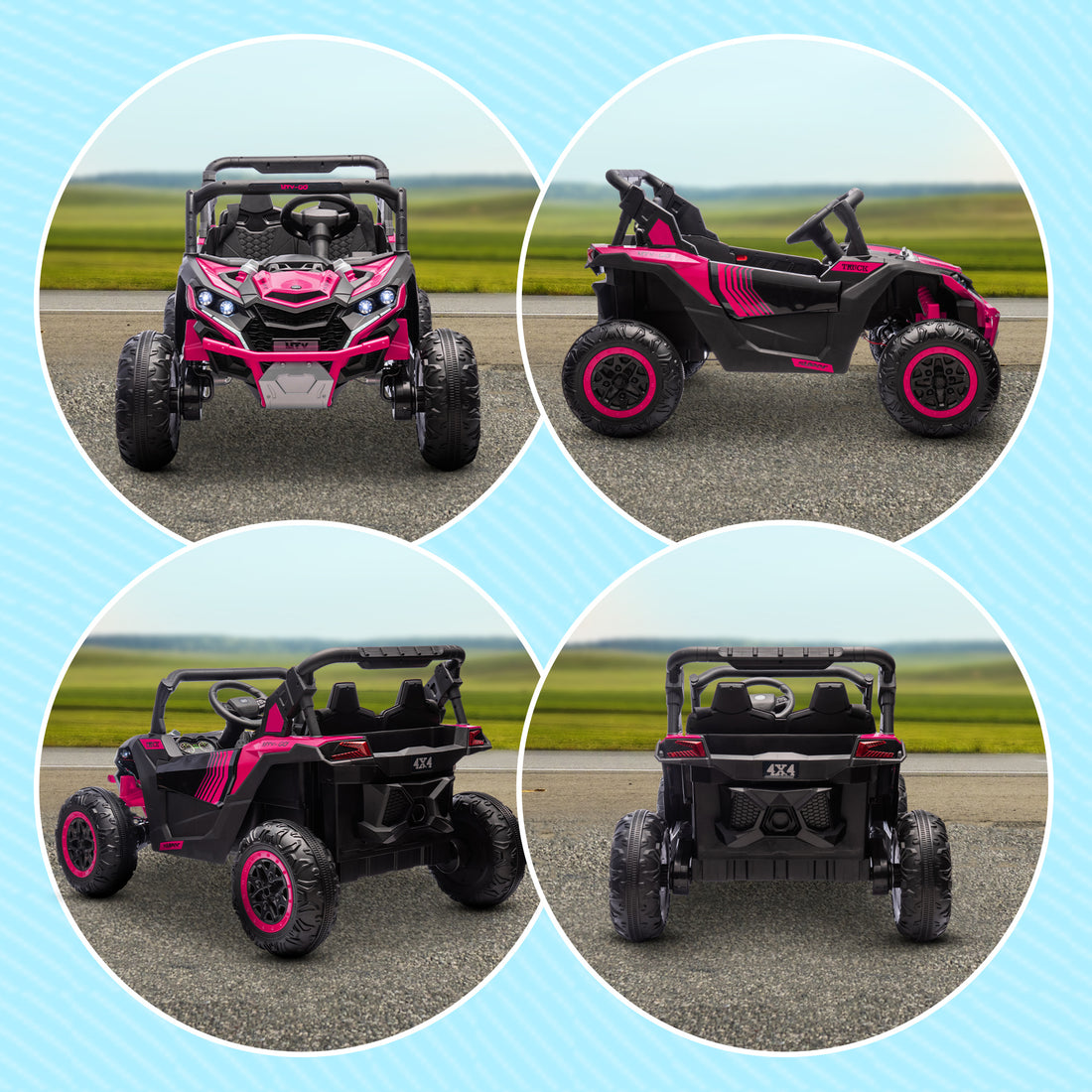 Qaba 24V 7Ah Ride On Utv, 2 Seater 4Mph Kids Electric Car Ride On Battery Powered Toy With 4 Shock Absorbers, Music Horn And Led Lights, For Toddlers 3 8 Years, Pink Pink Plastic