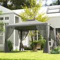 Outsunny 9.6' X 11.6' Patio Gazebo, Outdoor Canopy Shelter With 2 Tier Roof And Netting, Steel Frame For Garden, Lawn, Backyard, And Deck, Gray Grey Polyester