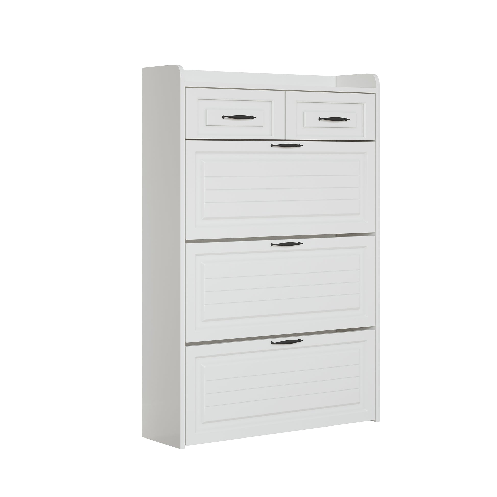 1250 White Color Shoe Cabinet With 3 Doors 2 Drawers,Large Space For Storage White Particle Board Mdf