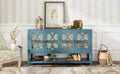 Elegant Retro Console Table Storage Cabinet Sideboard With Mirrored Doors, Spacious Shelves, And Durable Acacia Wood Legs Perfect For Living Room, Dining Room, Or Entryway Antique Navy Antique Navy Primary Living Space Solid Wood Mdf