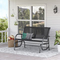 Outsunny 2 Person Outdoor Glider Bench, Patio Double Swing Rocking Chair Loveseat W Powder Coated Steel Frame For Backyard Garden Porch, Black Gray Steel