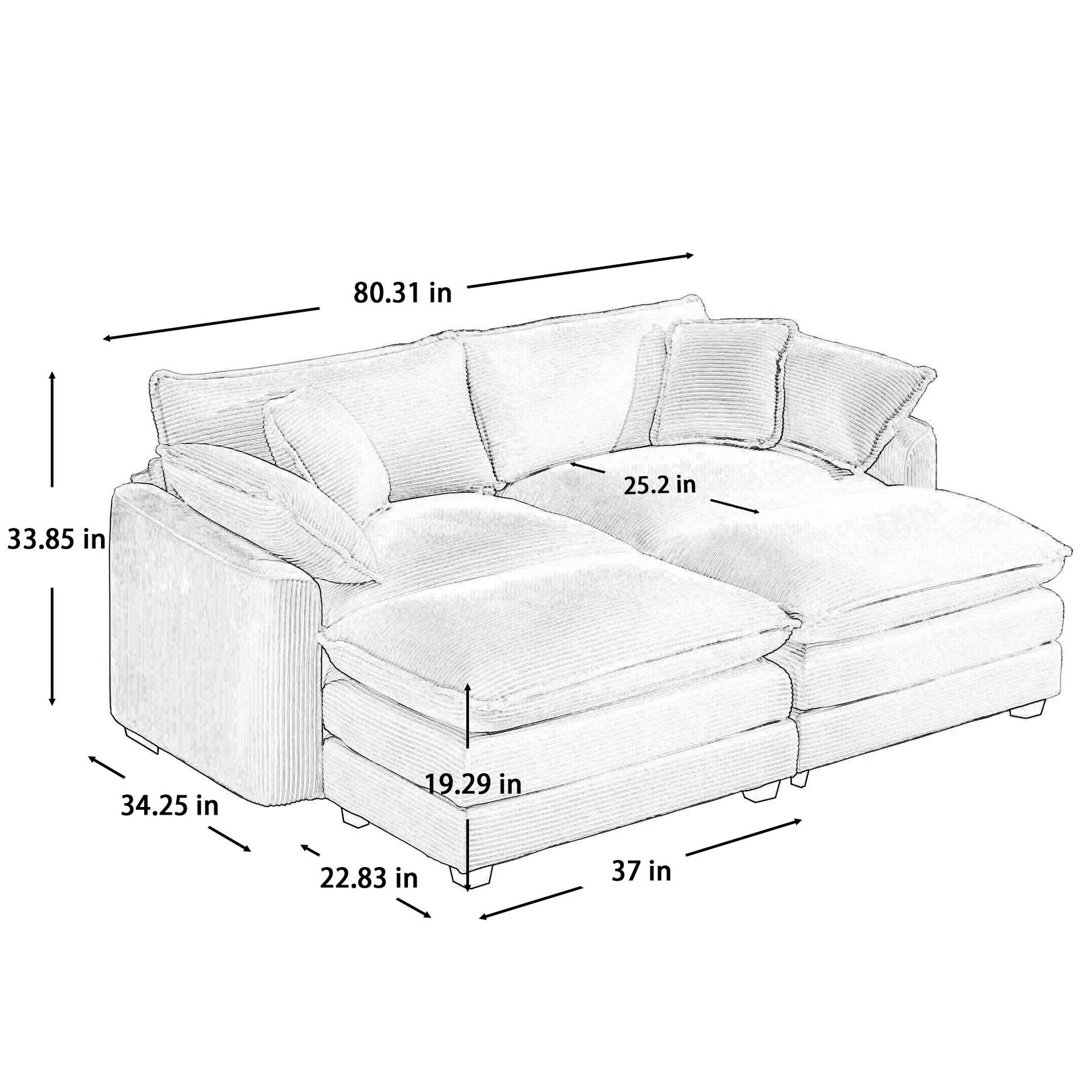 Corduroy Two Seater Sofa With 2 Footrest, 2 Seater Sofa With Ottoman For Small Living Spaces, Tan Corduroy Sofa Tan Corduroy 2 Seat