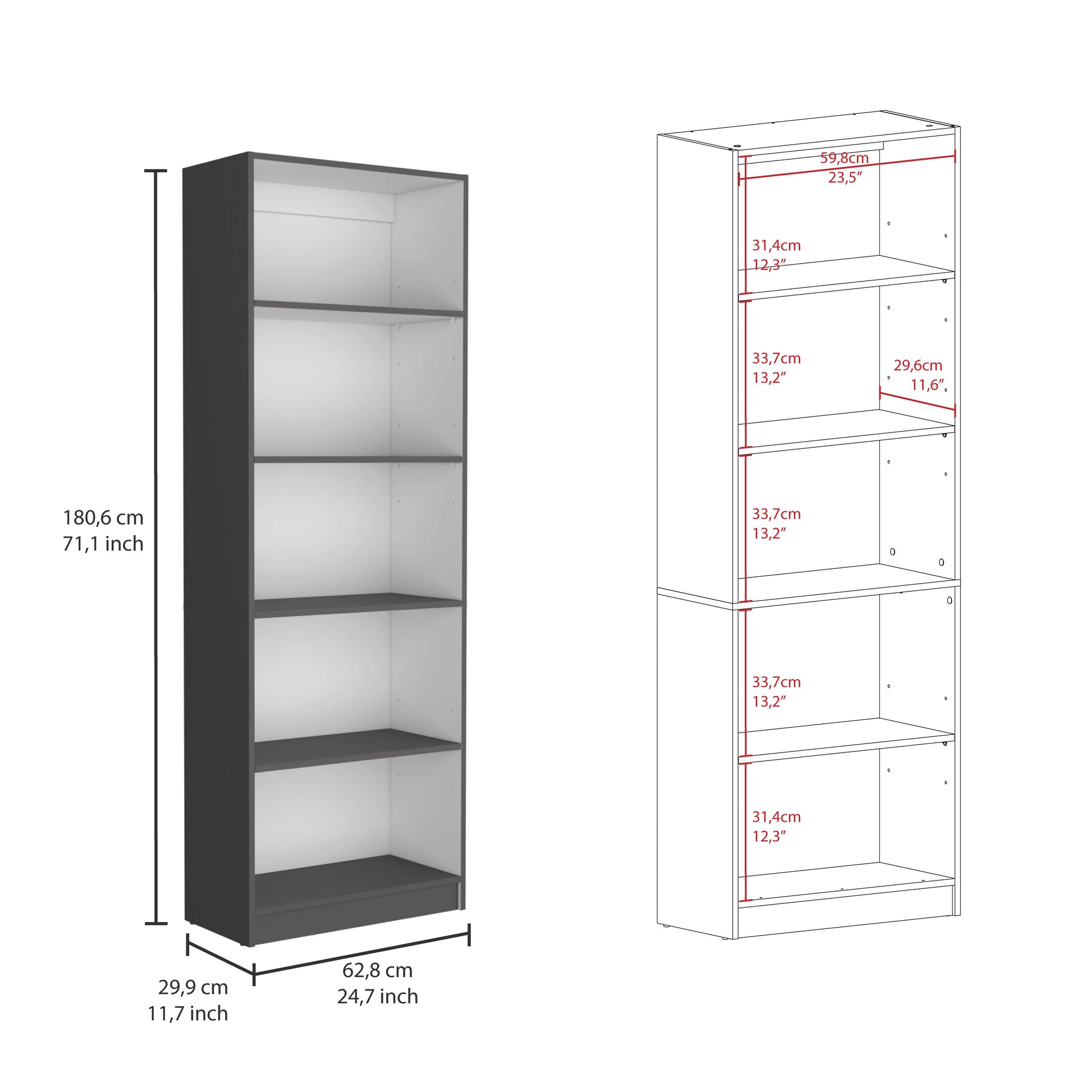 Layton 2 Piece Home Bookcase Set, 49" Wide With 8 Shelves And Double Door Cabinet, Living Room Set Matte Gray White Multicolor Particle Board