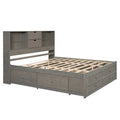 King Size Platform Bed With Storage Headboard And 8 Drawers, Gray Box Spring Not Required King Gray Wood Bedroom Bed Frame Solid Wood Mdf