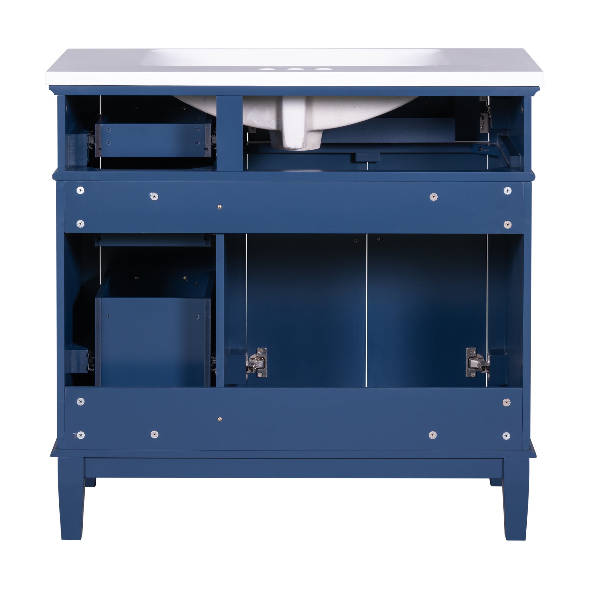 36 Inch Bathroom Vanity With Resin Sink, Modern Bathroom Cabinet In Blue, Featuring Two Soft Close Doors And Four Drawers Blue Bathroom Solid Wood Mdf Resin