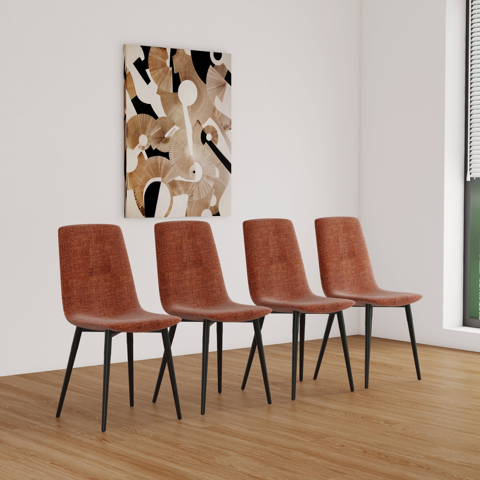 Dining Chairs Set Of 4,Modern Kitchen Dining Room Chairs,Upholstered Dining Accent Chairs In Linen Cushion Seat And Sturdy Black Metal Legs Caramel Caramel Foam Linen