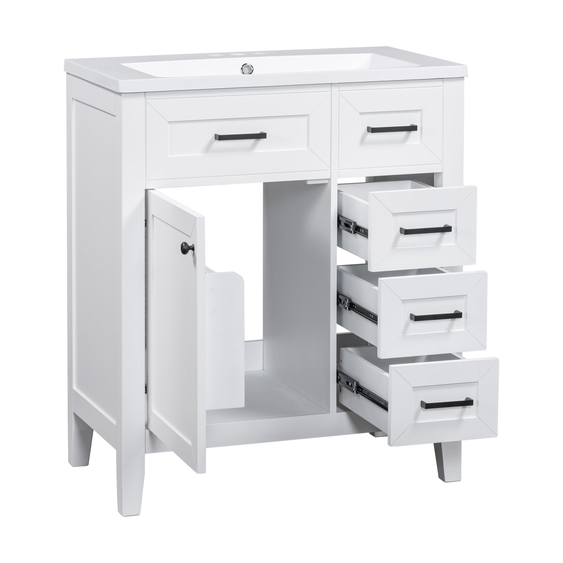 30" Bathroom Vanity With Sink Combo, White Bathroom Cabinet With Drawers, Solid Frame And Mdf Board Old Sku:N725S999222K White Solid Wood Mdf