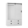 Tall Bedroom Armoire Wardrobe Closet Clothing Storage Cabinet With Hanging Rod Barn Door Drawers Open Shelves White Mdf