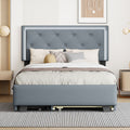 Full Size Velvet Storage Platform Bed, With 2 Big Drawers, T Size Trundle And Led Light, Gray Gray Velvet