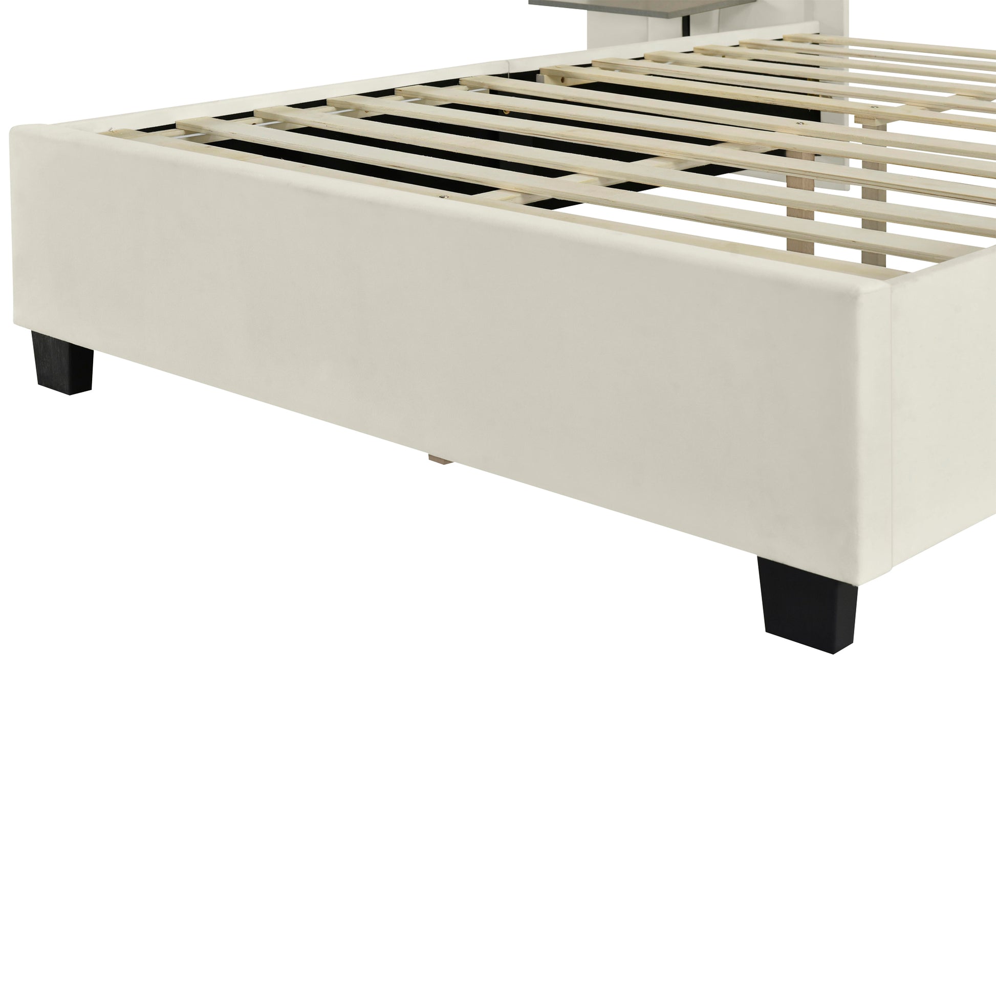 Full Size Upholstered Platform Bed With Big Headboard, Bedroom Furniture, Velvet, Beige Full Beige Plywood