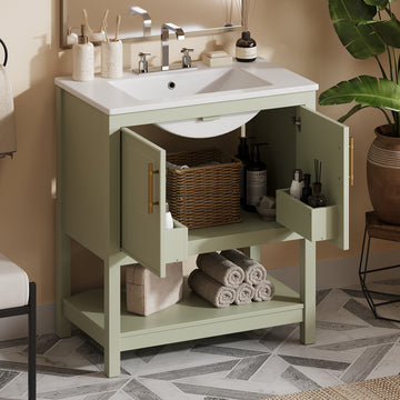 30 Inch Green Bathroom Vanity With Ceramic Sink And Versatile Storage Ideal For Small Bathrooms Green Bathroom Solid Wood Mdf