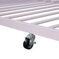 Full Size Metal Platform Bed With Twin Size Trundle,House Shaped Headboard Design, Pink Full Pink Metal