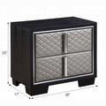 Silver And Black 2 Drawer Nightstand Black Silver 2 Drawers Bedroom Rectangle Modern Drawers Black Wood Fabric