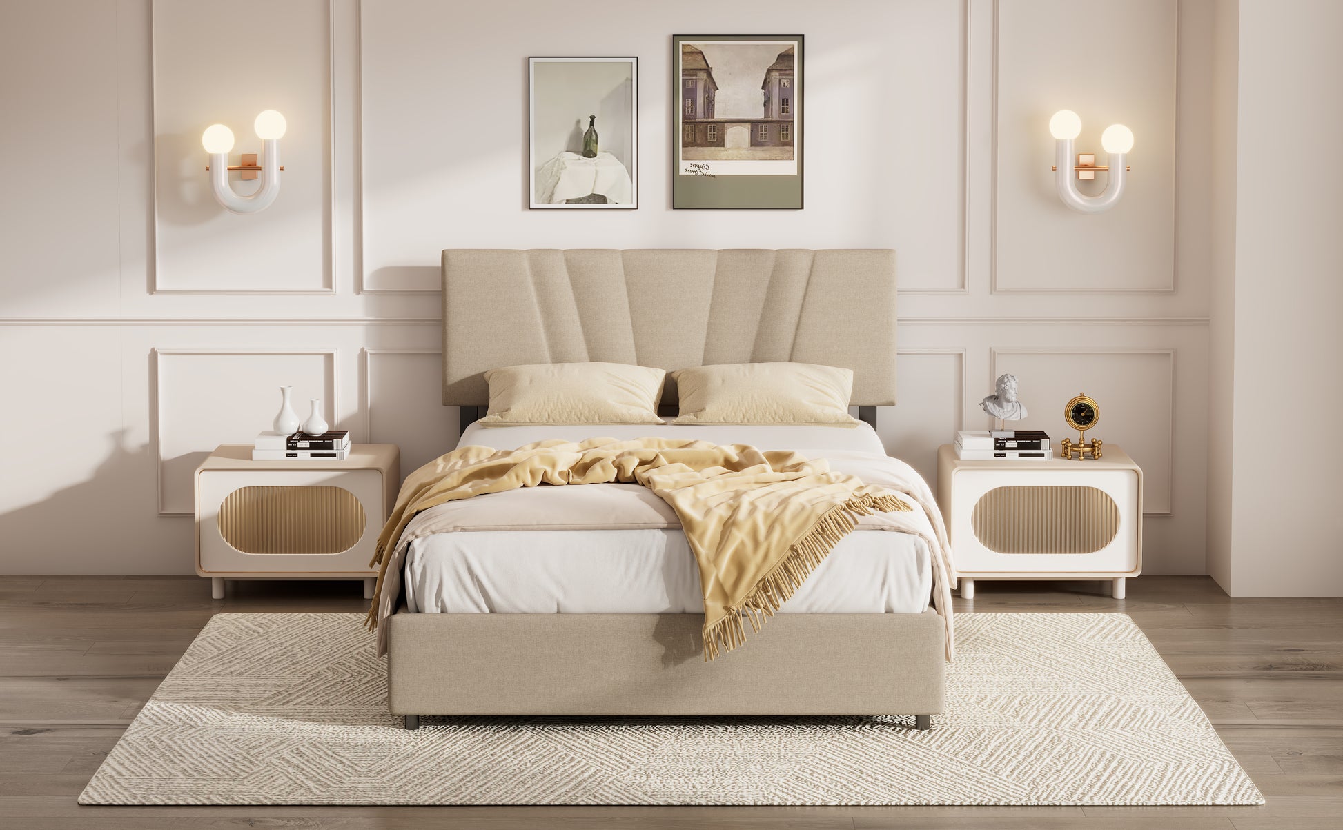 Queen Upholstered Platform Bed With Lifting Storage, Queen Size Bed Frame With Storage And Tufted Headboard,Wooden Queen Platform Bed For Kids Teens Adults,No Box Spring Needed Queen, Beige Box Spring Not Required Queen Light Beige Wood Bedroom American