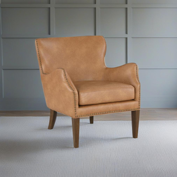 Daniela Saddle High Leg Slope Arm Chair Brown Foam Faux Leather