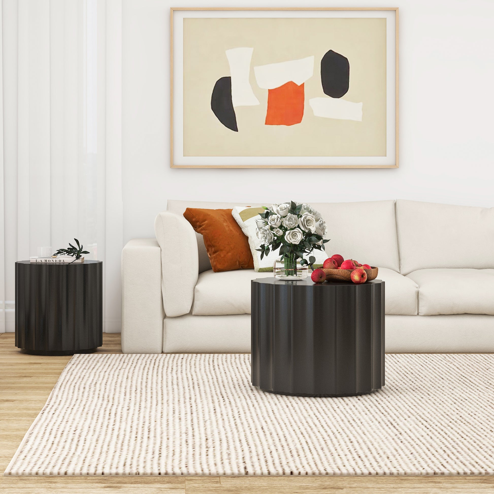 Coffee Table Set Of 2, Round Coffee Table ,Nesting Coffet Table,End Table,Circle Sidetable For Living Room ,Bedroom,Office Balcony Black Primary Living Space Artsy,Modern Coffee & End Tables Lacquered Mdf
