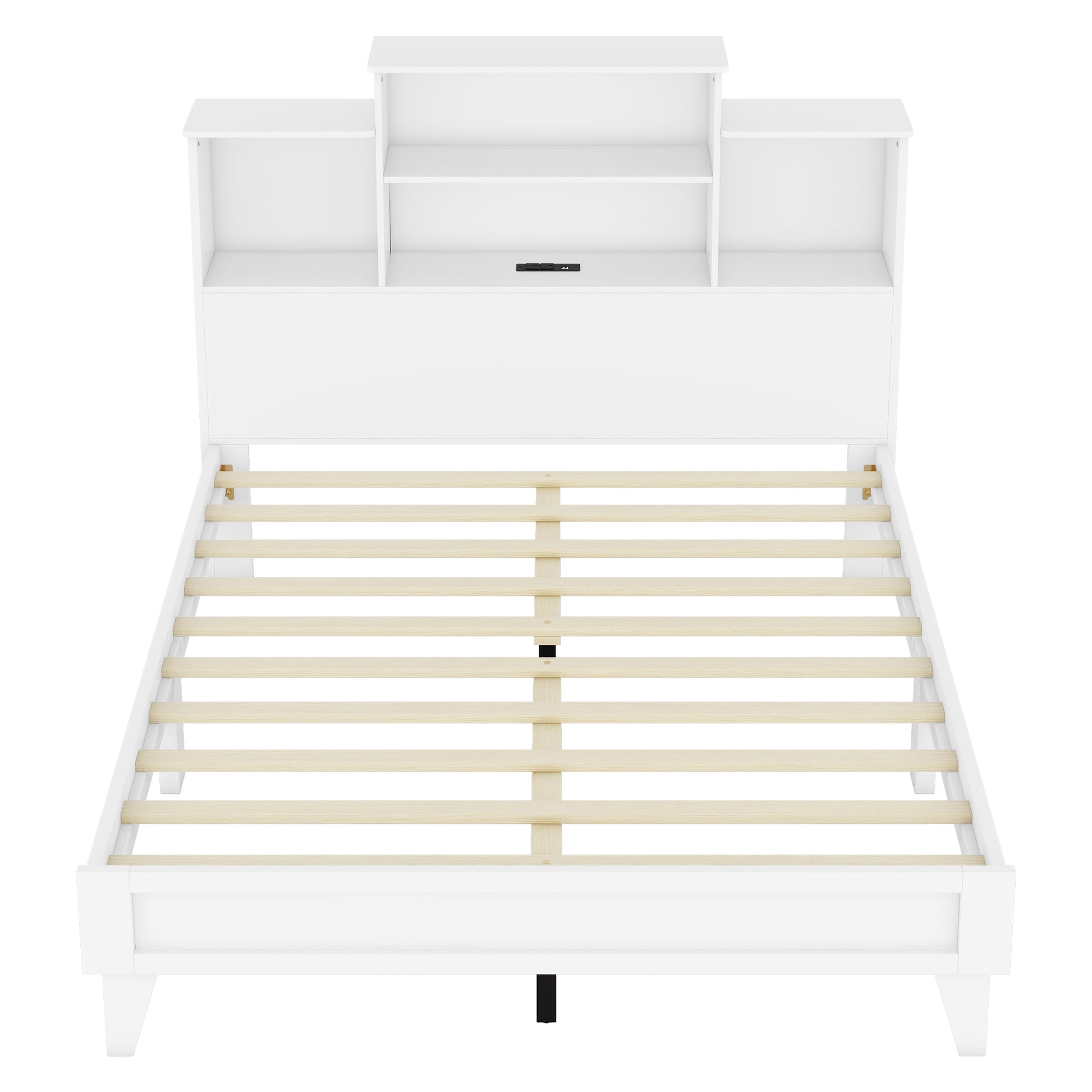 Queen Size Storage Platform Bed Frame With 4 Open Storage Shelves And Usb Charging Design,White Queen White Solid Wood Mdf