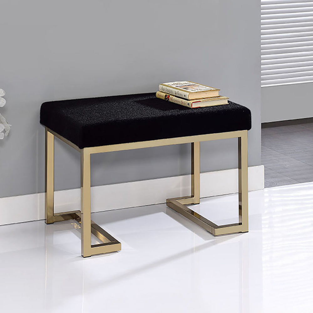 Black And Champagne Ottoman With C Metal Base Black Gold Wood Primary Living Space Solid Black Modern Armless Fabric Metal
