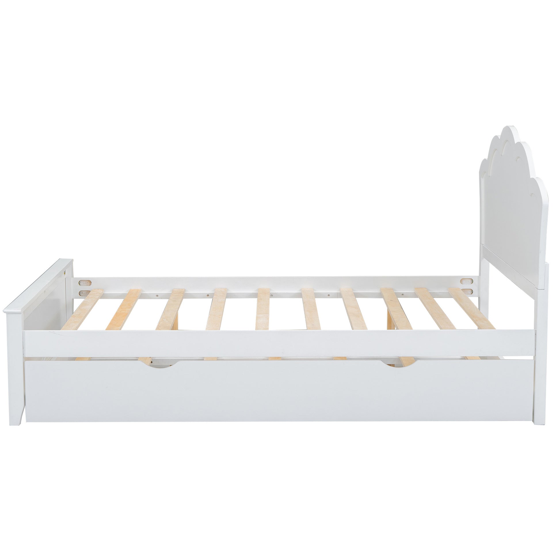 Full Size Wood Platform Bed With Headboard And Twin Size Trundle, White Box Spring Not Required Full White Wood Bed Frame Solid Wood Mdf