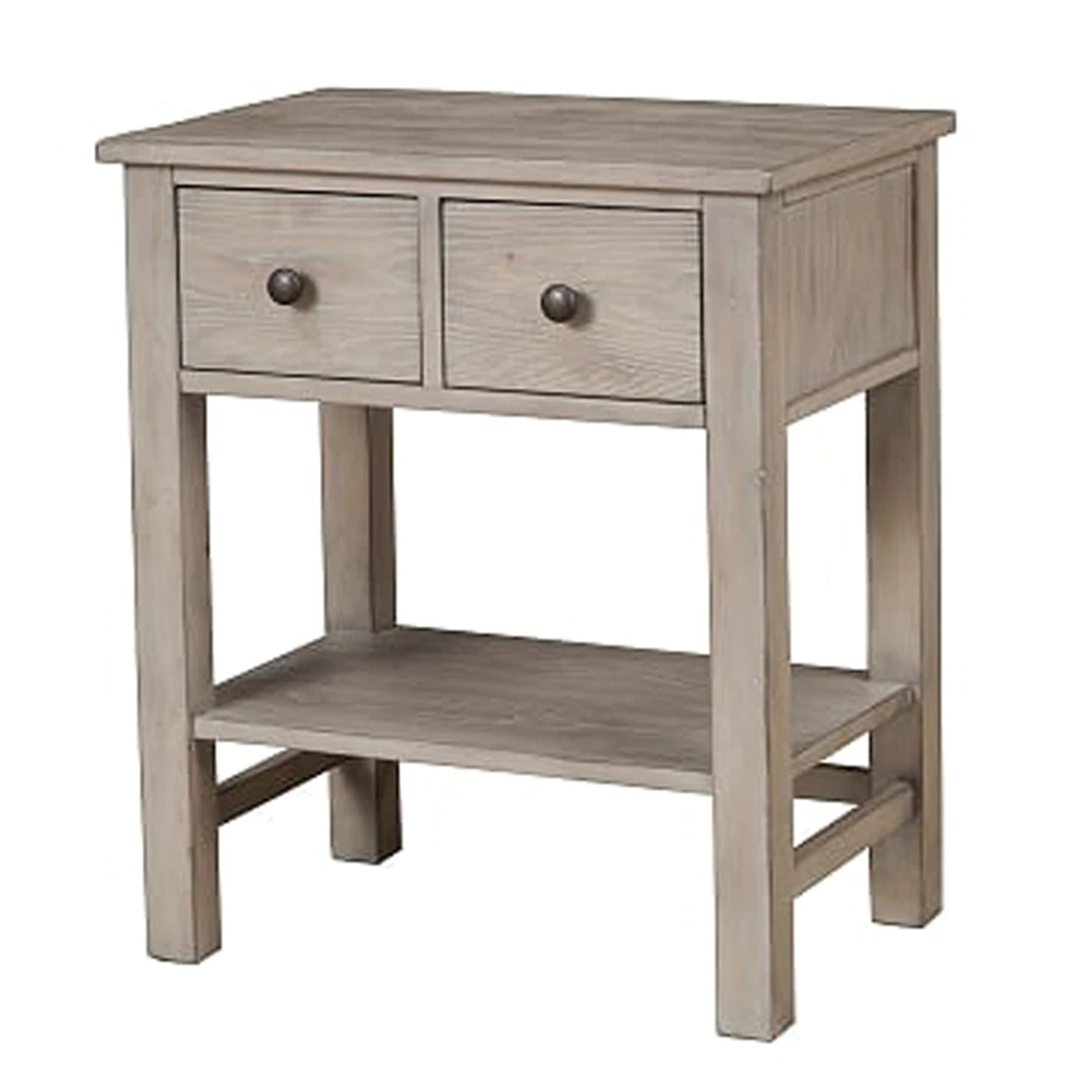 Transitional Nightstand With Two Drawers And Bottom Shelf, Gray Gray Wood