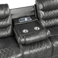 Luxurious Living Room Furniture 2Pc Reclining Sofa Set Grayfaux Leather Upholstery Center Drop Down Cup Holders, Power Outlets, Usb Ports, Diamond Pattern Stitching Gray Faux Leather Wood Primary Living Space Luxury,Modern Solid Wood 5 Seat