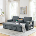 Linen Upholstered Sleeper Sectional Sofa, Shaped Modular Convertible Sofa With Storage Chaise,There Are Two Cup Holders In The Middle And Usb Multi Interface Function,Pull Out Sleep Couch Bed ,Grey