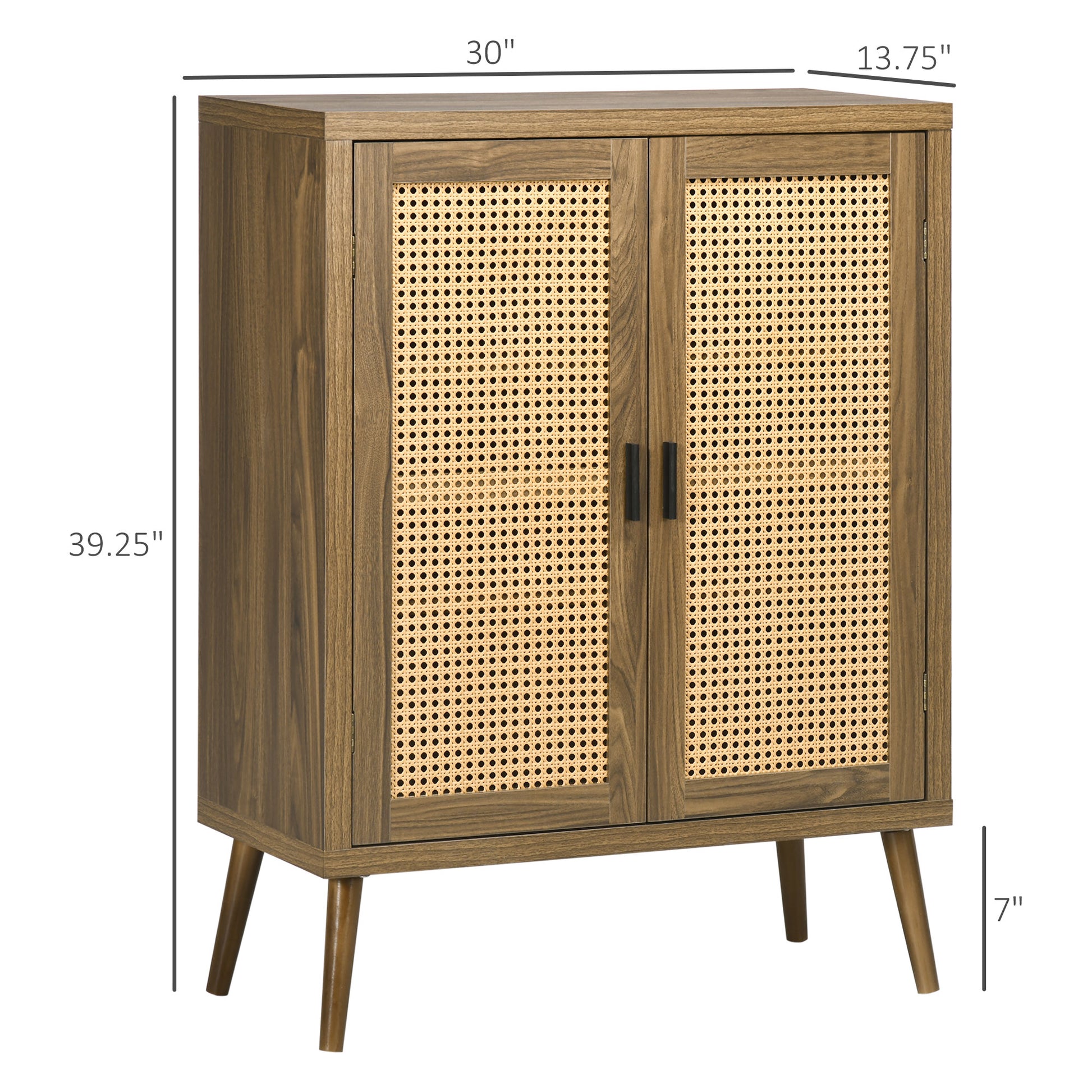 Homcom Sideboard Buffet Cabinet With Rattan Doors, Brown Brown Particle Board