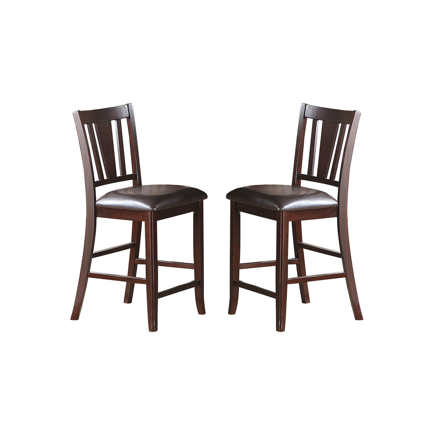 Darrell Upholstered Counter Height Chairs In Dark Brown Finish, Set Of 2 Solid Dark Brown Dining Room Side Chair Slat Back Rubber Wood