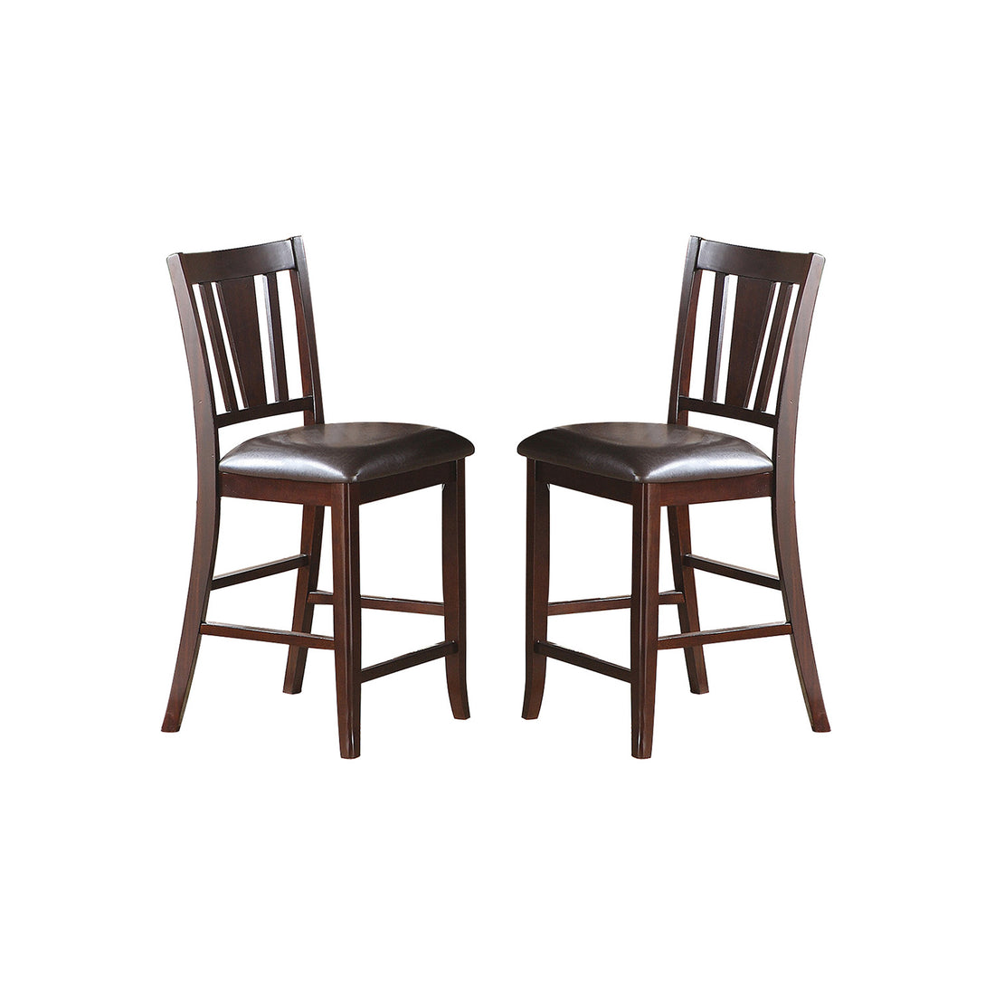 Darrell Upholstered Counter Height Chairs In Dark Brown Finish, Set Of 2 Solid Dark Brown Dining Room Side Chair Slat Back Rubber Wood