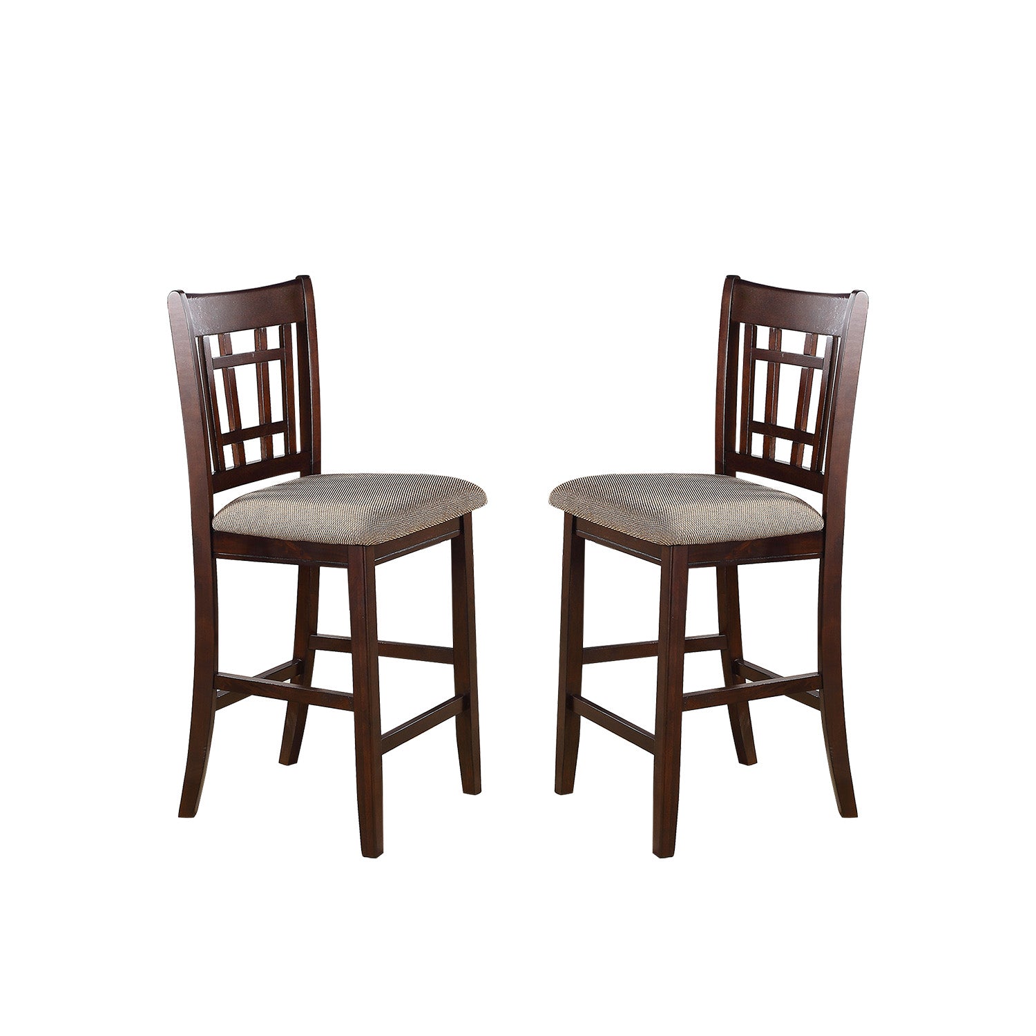 Neena Height Chair With Beige Upholstered Seat, Set Of 2, Brown Solid Brown Dining Room Solid Wood