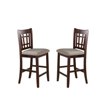 Neena Height Chair With Beige Upholstered Seat, Set Of 2, Brown Solid Brown Dining Room Solid Wood