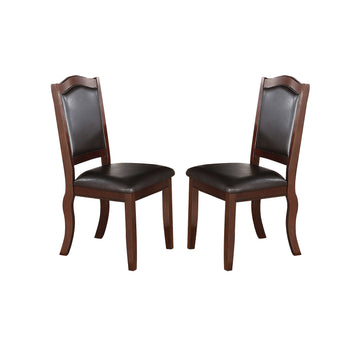 Faux Leather Upholstered Dining Chairs, Brown Set Of 2 Solid Brown Dining Room Solid Back Rubber Wood