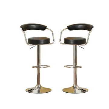 Set Of 2 Black Faux Leather Bar Stools Solid Black Dining Room Bar Stools Mdf