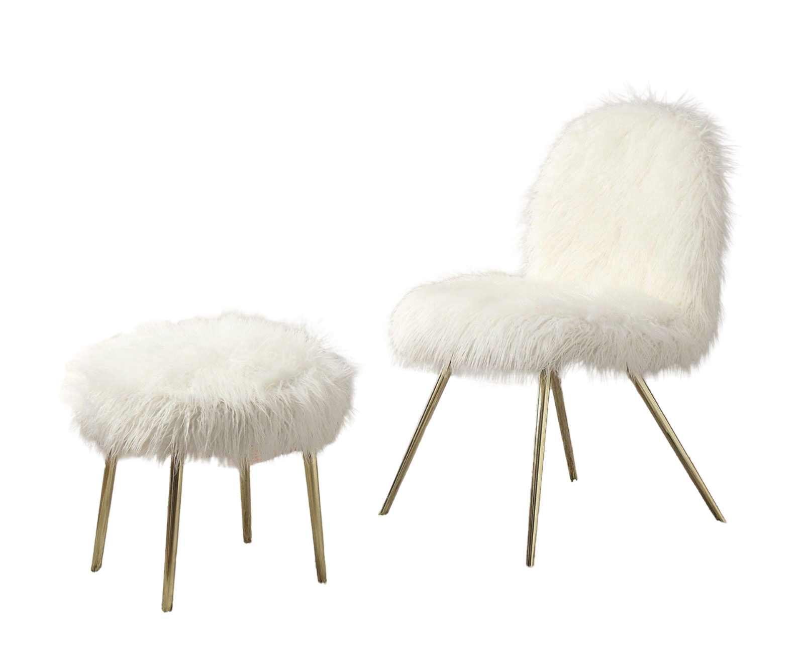 Contemporary Glam White Gold Fabric Faux Fur 1Pc Ottoman Upholstery Living Room Ottoman Seat White Gold Primary Living Space White Classic,Contemporary Square Solid Wood