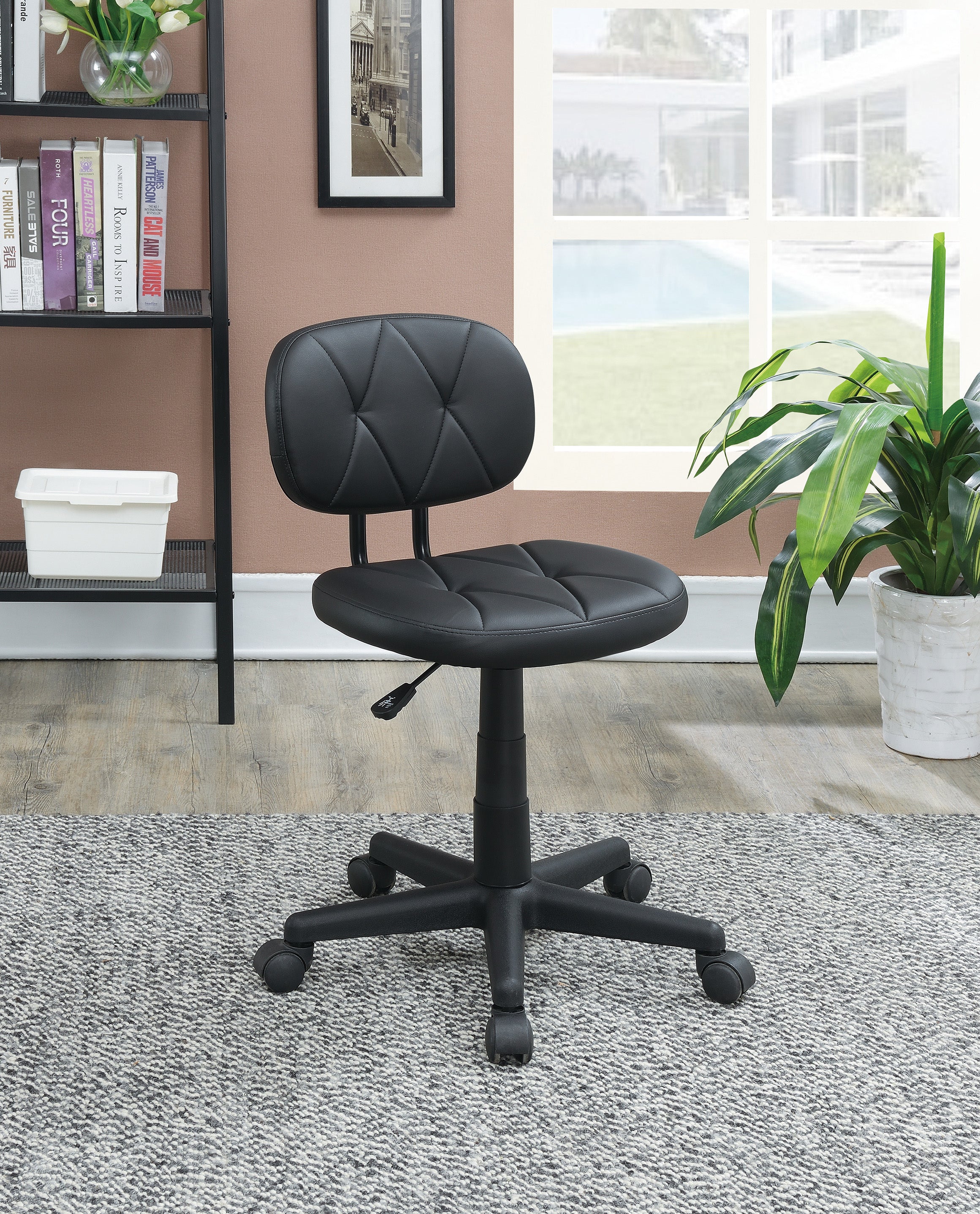 Low Back Adjustable Office Chair With Pu Leather, Black Caster Solid B