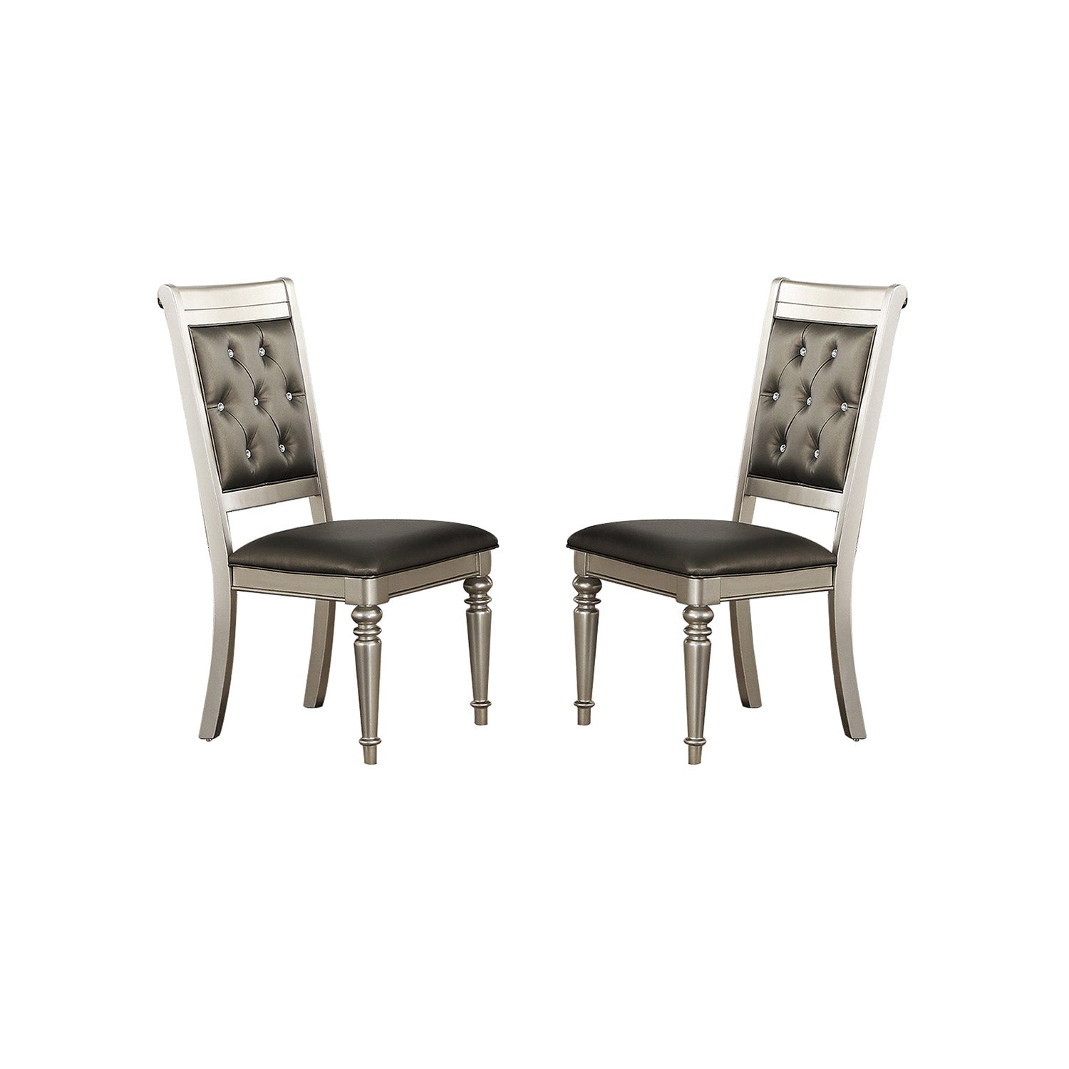 Dining Chairs With Tufted Back, Silver Set Of 2 Solid Silver Dining Room Dining Chairs Tufted Back Solid Wood
