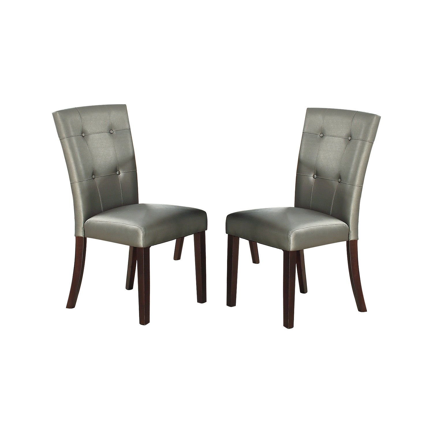 Leather Upholstered Dining Chair, Silver Set Of 2 Solid Silver Dining Room Dining Chairs Tufted Back Mdf