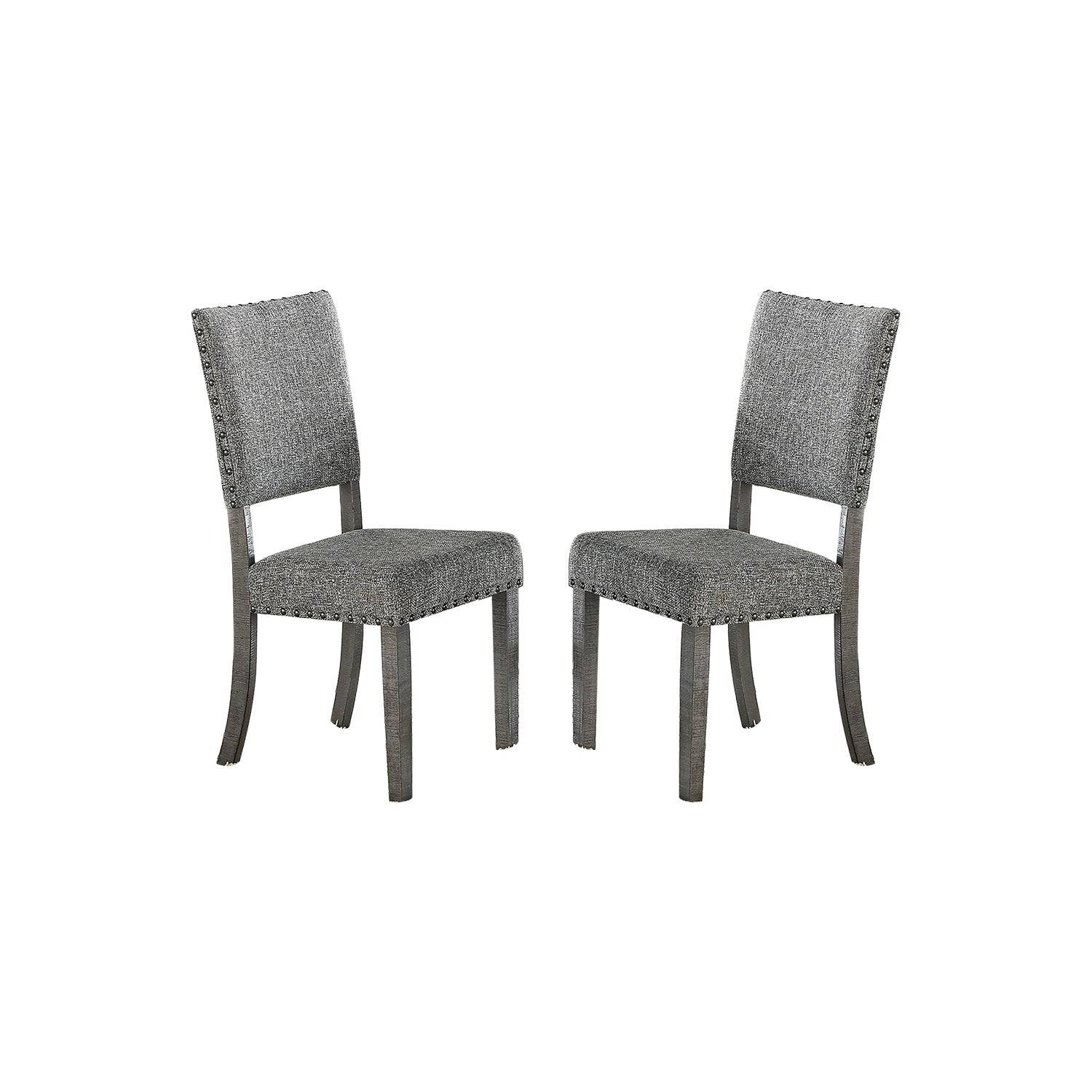 Set Of 2 Upholstered Fabric Dining Chairs, Grey Solid Grey Solid Back Solid Wood