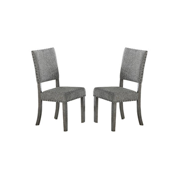 Set Of 2 Upholstered Fabric Dining Chairs, Grey Solid Grey Solid Back Solid Wood